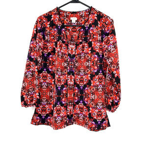 J. Crew size XS lace lined long sleeve floral print blouse red purple pink white